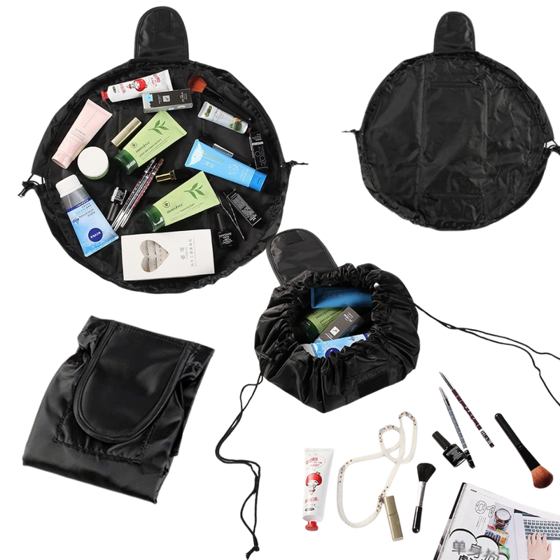 Pochette à maquillage pliable avec cordon de serrage