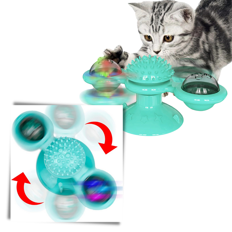 Jouet pour chat "moulin à vent rotatif" avec brosse