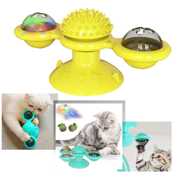 Jouet pour chat "moulin à vent rotatif" avec brosse